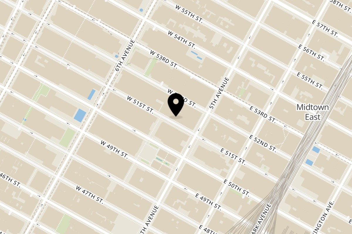 Map showing the location of Abitino's Pizza Rock Center on 5 West 51st Street in New York